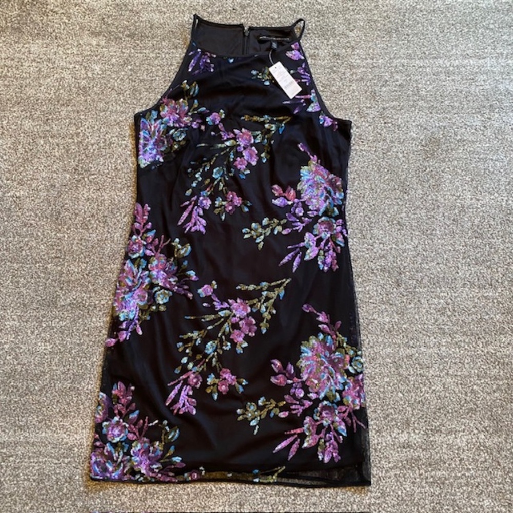 NWT White House Black Market Black Lavender Sequin Dress Size 4